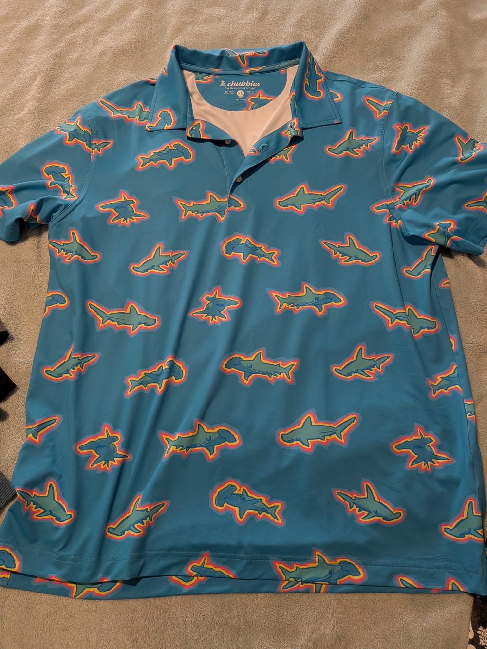 Chubbies Teal Shark-Print Golf Polo Shirt
